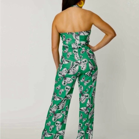 Emerald Green Butterfly Wide-Leg Jumpsuit - Picture 3 of 8